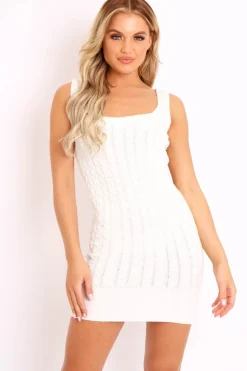 Rebellious Fashion Cream Cable Knit Mini Jumper Dress - Willow