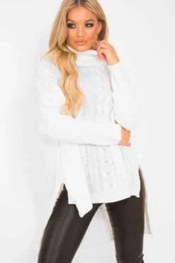 Rebellious Fashion Cream Cable Knit Roll Neck Jumper - Laraina