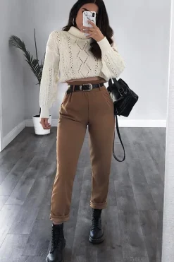 Rebellious Fashion Cream Cable Knit Roll Neck Jumper - Maelie