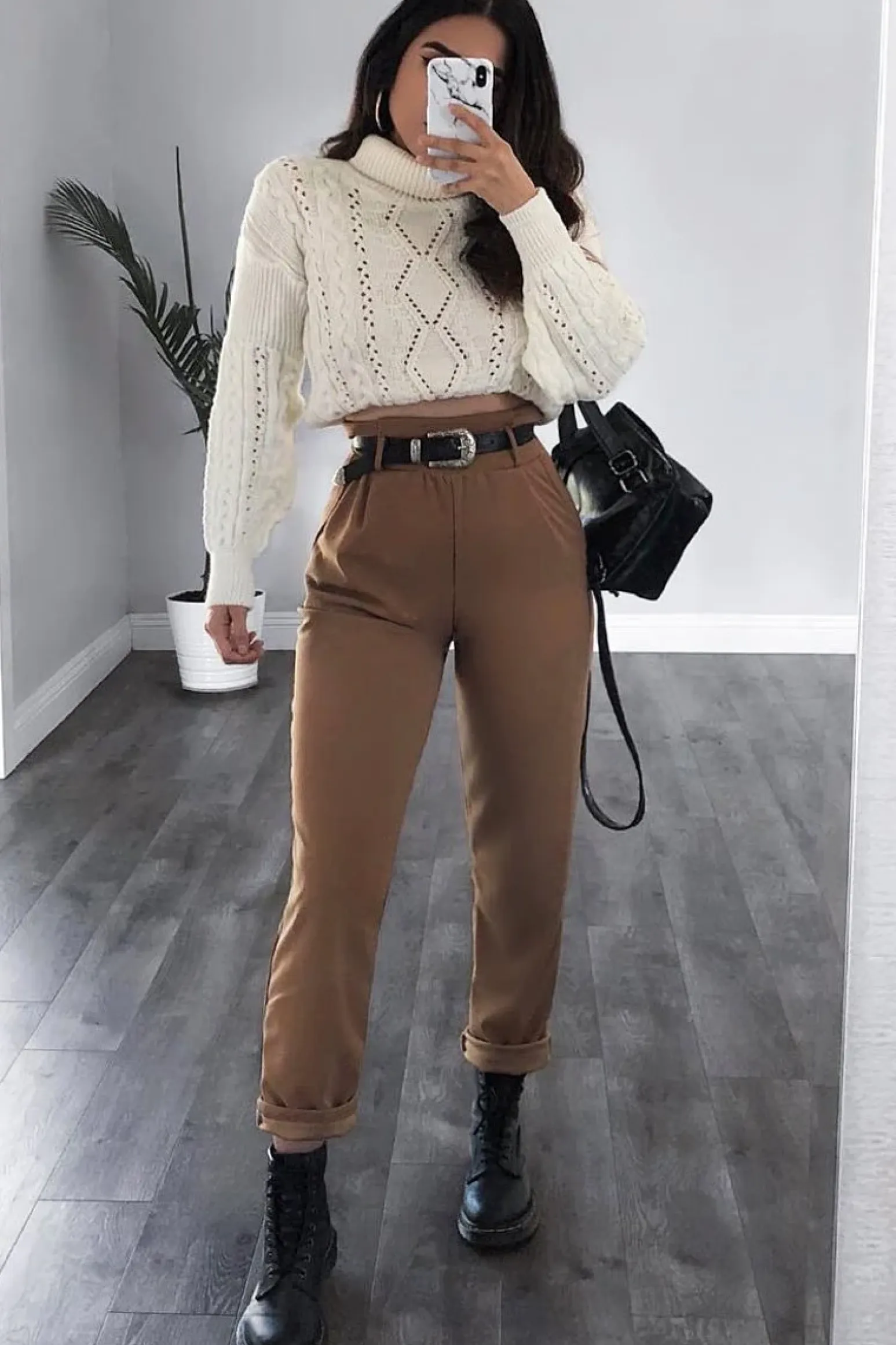 Rebellious Fashion Cream Cable Knit Roll Neck Jumper - Maelie