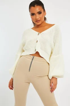 Rebellious Fashion Cream Chunky Knit Button Front Cardigan - Florance