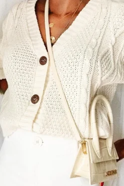 Rebellious Fashion Cream Chunky Knit Button Up Crop Cardigan - Elly