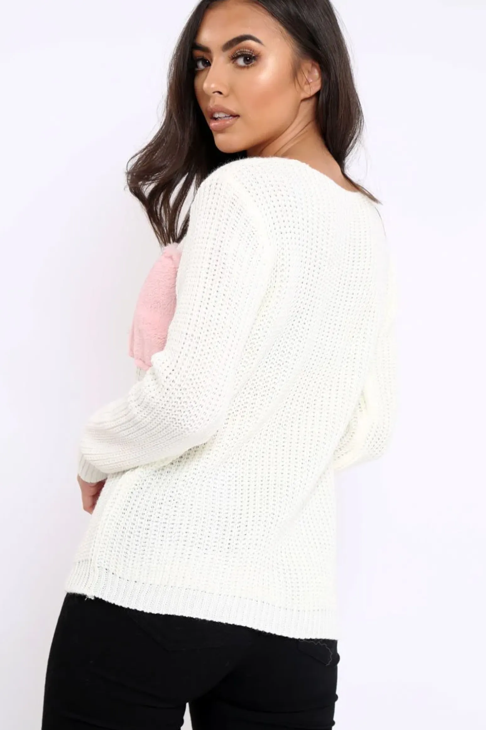 Rebellious Fashion Cream Chunky Knit Faux Fur Front Panel Jumper - Ophelia