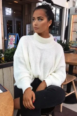 Rebellious Fashion Cream Chunky Knit Jumper Dress - Maci