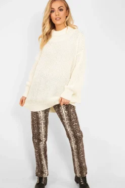 Rebellious Fashion Cream Chunky Knit Jumper Dress - Maci