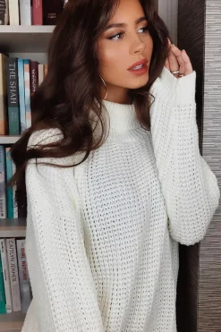 Rebellious Fashion Cream Chunky Knit Jumper Dress - Maci