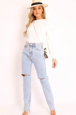 Rebellious Fashion Cream Chunky Knit Puff Sleeve Jumper - Hannahmae