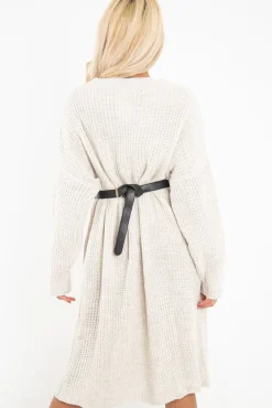 Rebellious Fashion Cream Chunky Knit Slash Neck Jumper Dress - Hessie