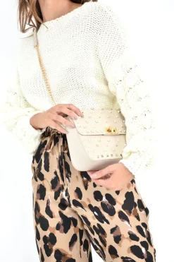Rebellious Fashion Cream Chunky Knit Sleeve Detail Cropped Jumper - Danyela