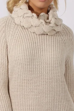 Rebellious Fashion Cream Chunky Turtleneck Knit Jumper Dress - Cloe