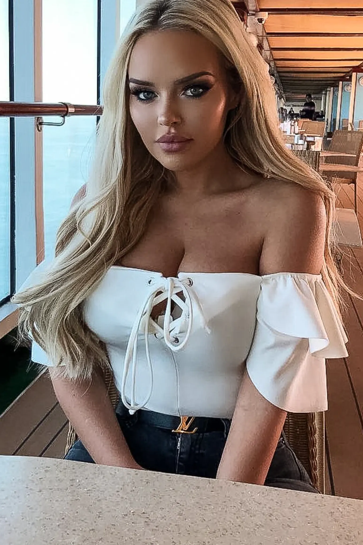 Rebellious Fashion Cream Cold Shoulder Lace Up Bardot Crop Top - Kenndra