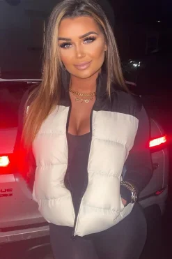Rebellious Fashion Cream Contrast Front Puffer Gilet - Mikenzie