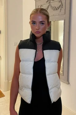 Rebellious Fashion Cream Contrast Front Puffer Gilet - Mikenzie