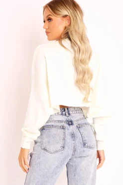 Rebellious Fashion Cream Cropped Batwing Jumper - Lizy