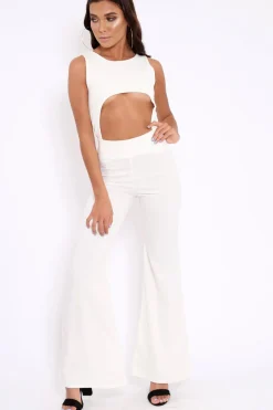 Rebellious Fashion Cream Cut Out Middle Jumpsuit - Dixi