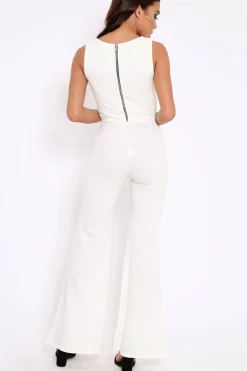Rebellious Fashion Cream Cut Out Middle Jumpsuit - Dixi