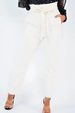 Rebellious Fashion Cream Denim Tie Waist Paperbag Jeans - Lylee