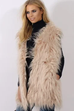Rebellious Fashion Cream Faux Fur Shaggy Gilet - Liberty