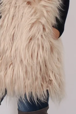 Rebellious Fashion Cream Faux Fur Shaggy Gilet - Liberty