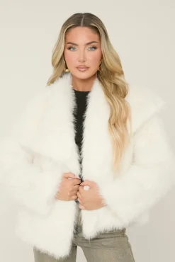 Rebellious Fashion Cream Faux Fur Waterfall Long Sleeves Cropped Coat - Scottie