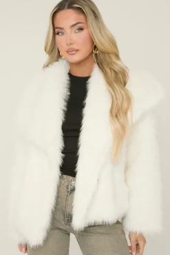 Rebellious Fashion Cream Faux Fur Waterfall Long Sleeves Cropped Coat - Scottie