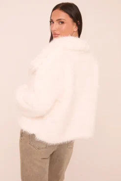Rebellious Fashion Cream Faux Fur Waterfall Long Sleeves Cropped Jacket - Avery