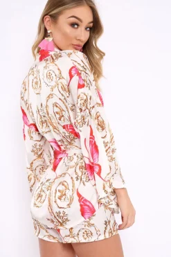 Rebellious Fashion Cream Floral Scarf Print Short And Jacket Co-Ord - Eadie