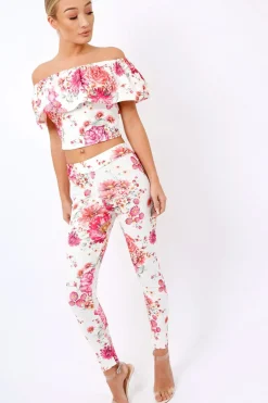 Rebellious Fashion Cream Floral Tapered Trousers - Minnie