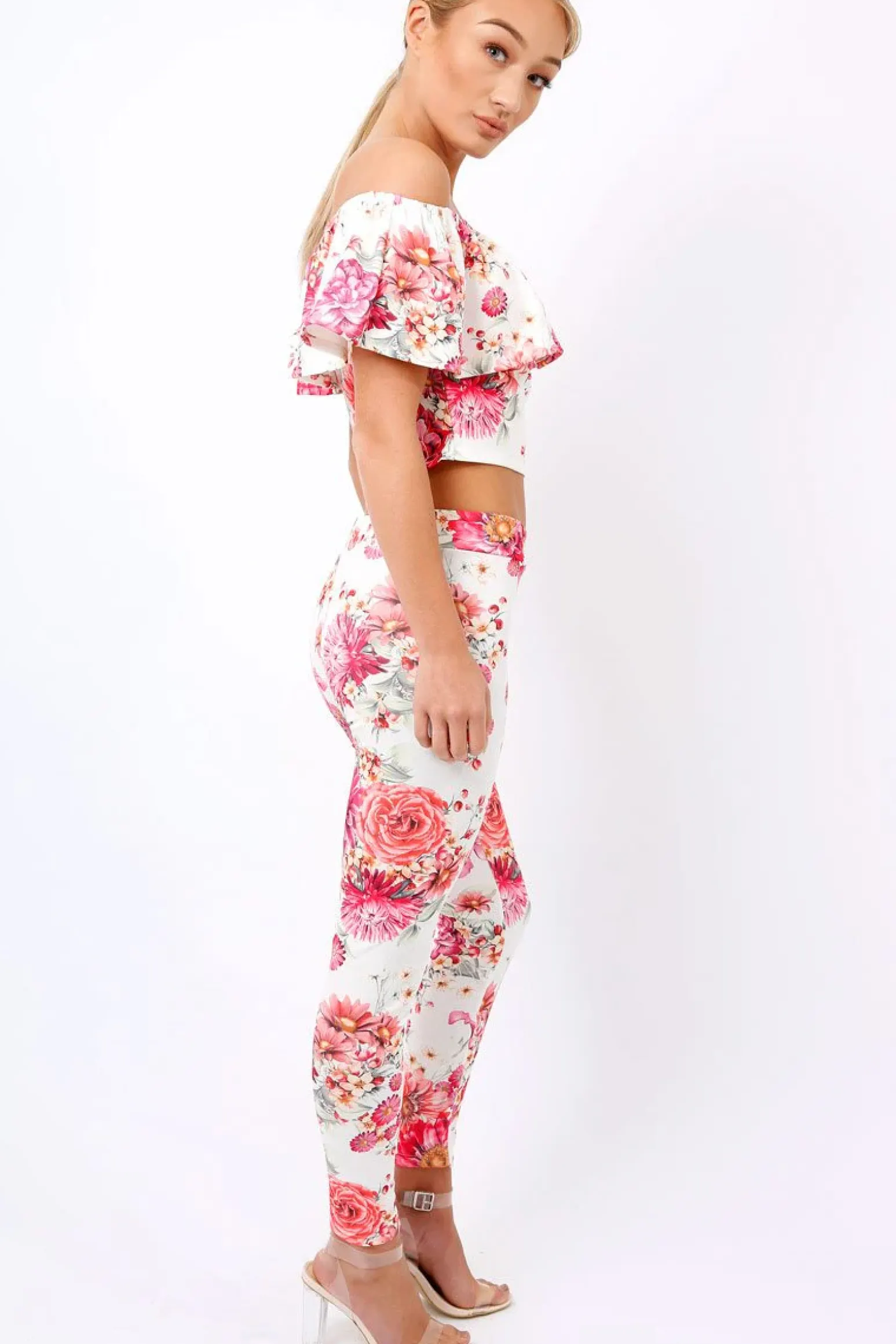 Rebellious Fashion Cream Floral Tapered Trousers - Minnie