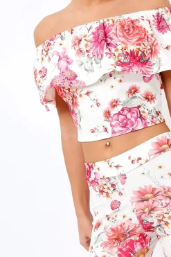 Rebellious Fashion Cream Floral Tapered Trousers - Minnie