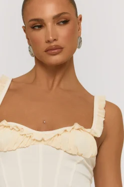 Rebellious Fashion Cream Frill Corset Top - Sabrina