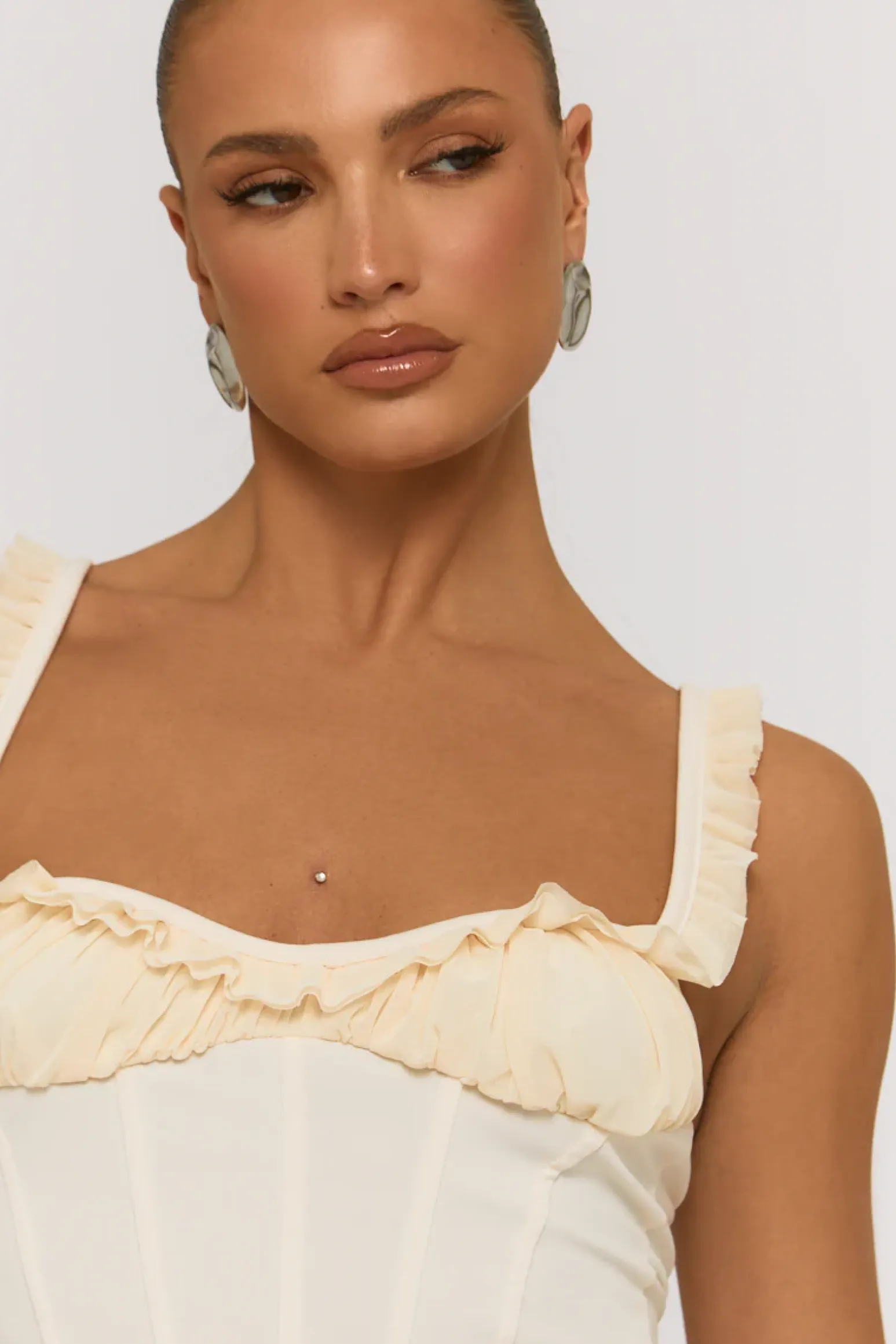Rebellious Fashion Cream Frill Corset Top - Sabrina