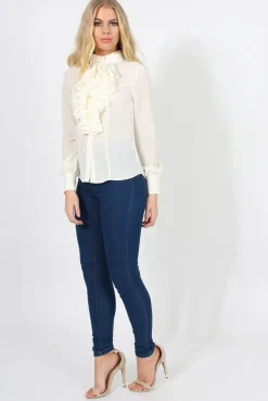 Rebellious Fashion Cream Frill Front Blouse - Camille