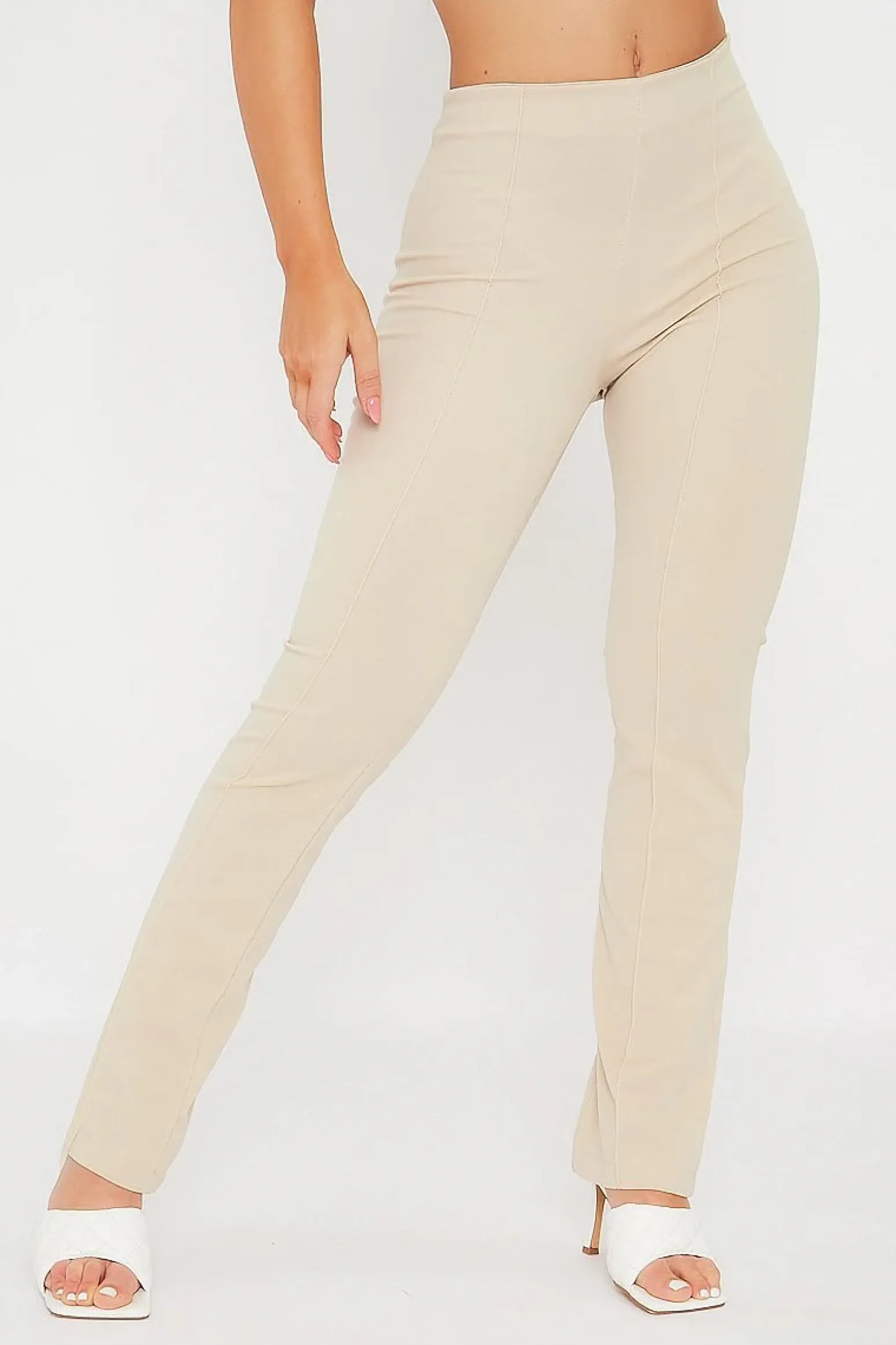 Rebellious Fashion Cream Front Seam Flare Trousers - Megen