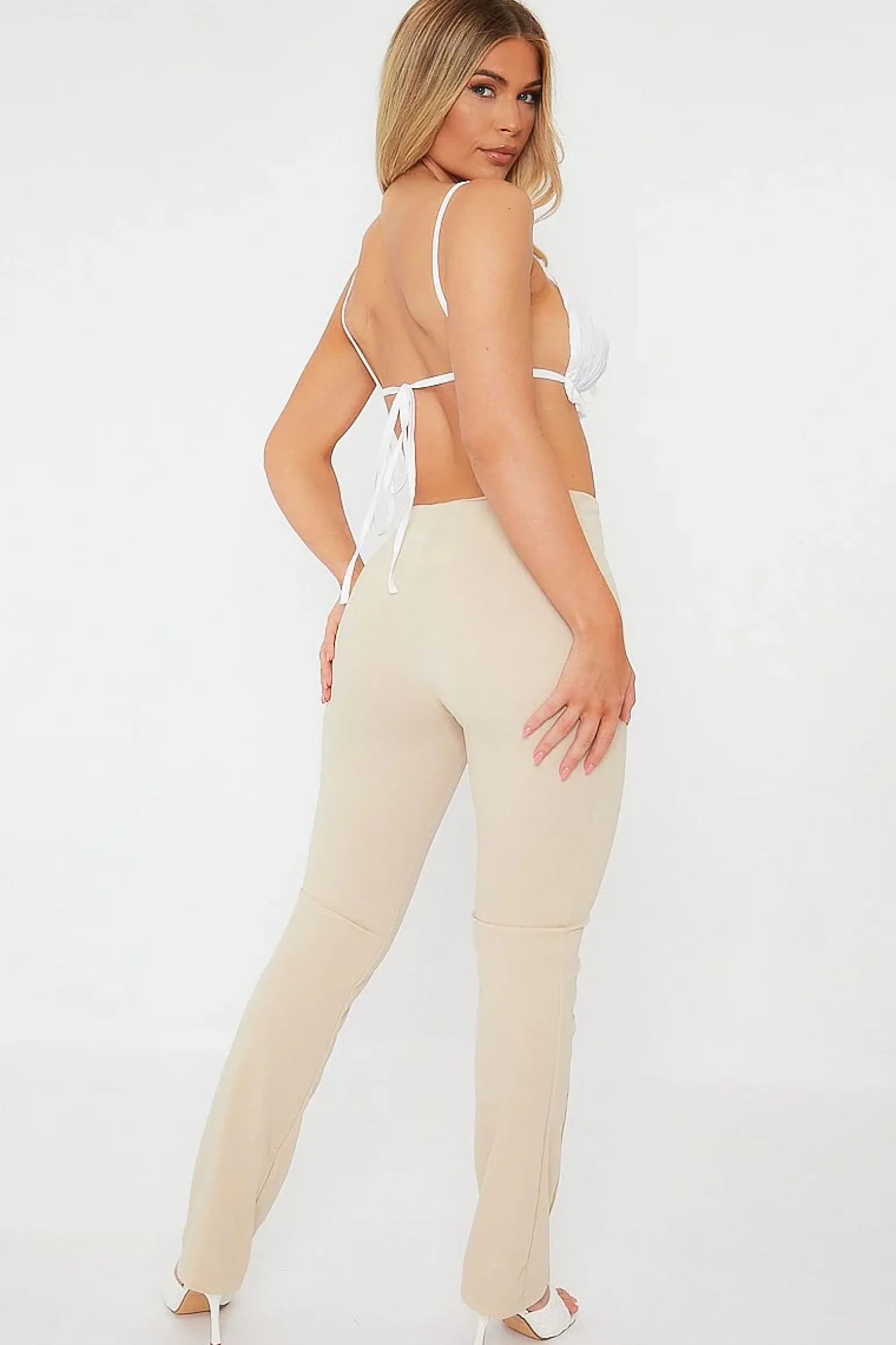Rebellious Fashion Cream Front Seam Flare Trousers - Megen