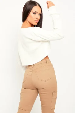 Rebellious Fashion Cream Front Tie Knit Cardigan Top - Paloma