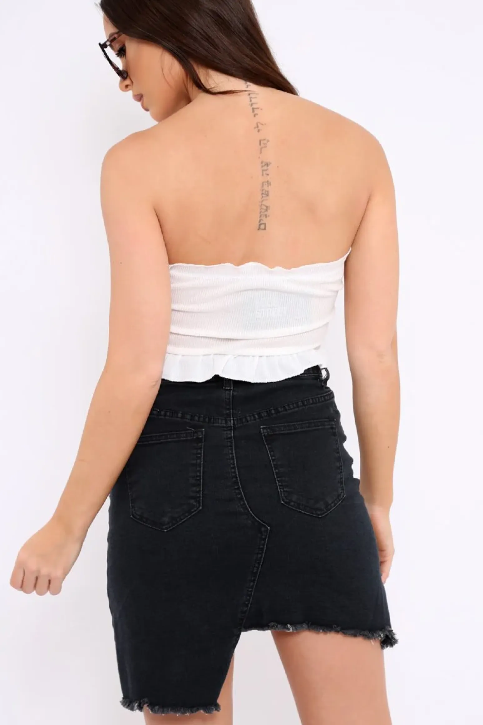 Rebellious Fashion Cream Gathered Middle Bandeau Crop Top - Darlah