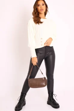 Rebellious Fashion Cream Gold Button Front Knit Jumper - Eleonor