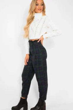 Rebellious Fashion Cream High Neck Cropped Cable Knit Jumper - Sandria