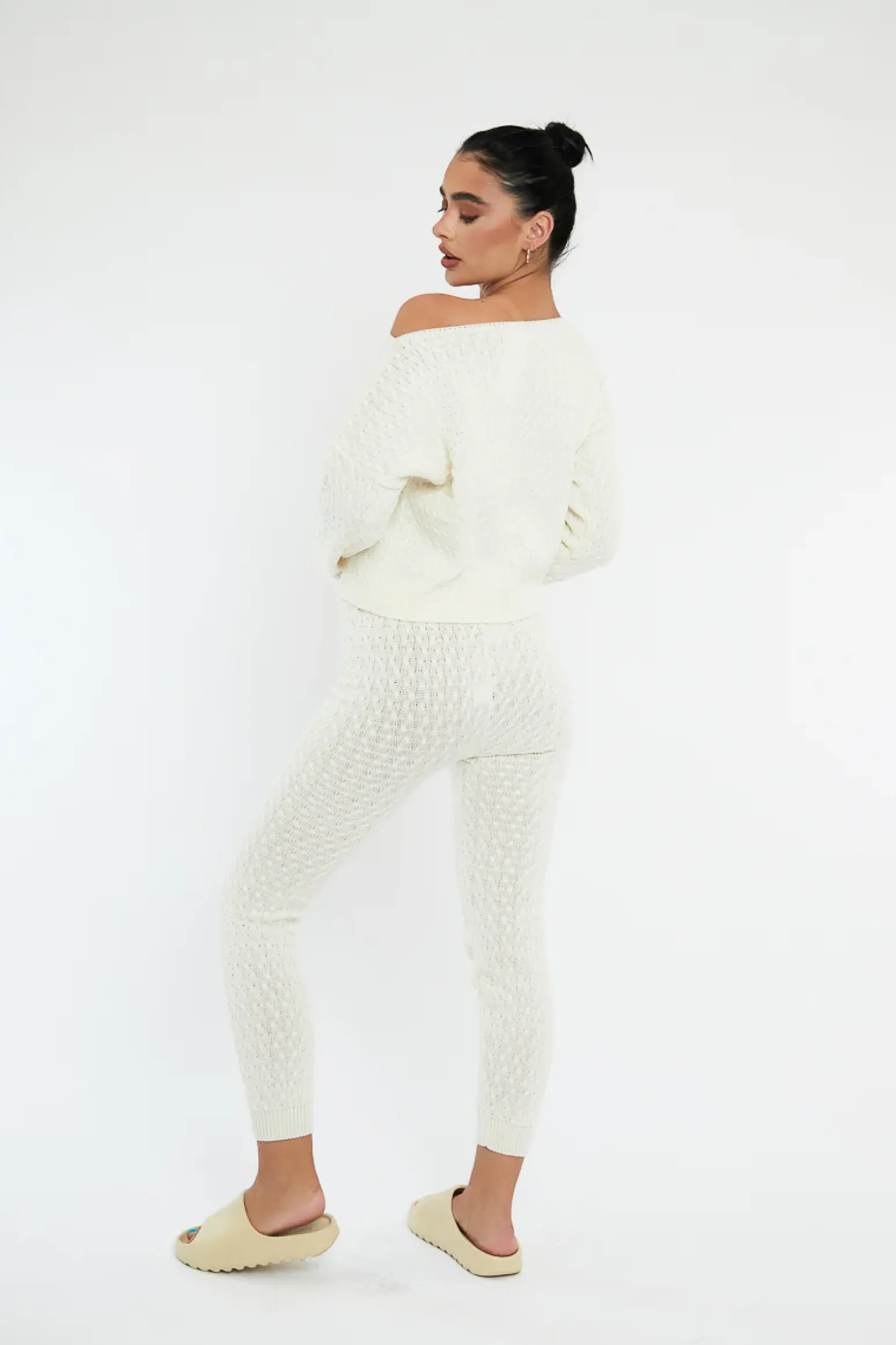 Rebellious Fashion Cream Knit Cropped Jumper & Jogger Set - Kezzie