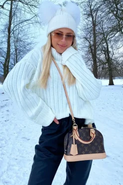 Rebellious Fashion Cream Knit High Neck Jumper - Jaelynn
