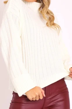 Rebellious Fashion Cream Knit High Neck Jumper - Jaelynn