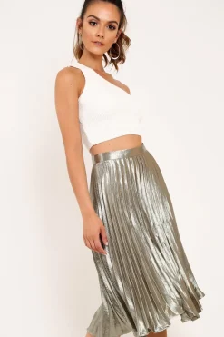 Rebellious Fashion Cream Knitted One Shoulder Crop Top - Golde