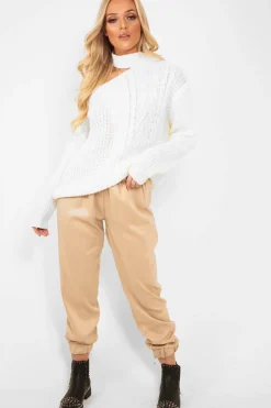 Rebellious Fashion Cream Knitted Slash Neck Off Shoulder Jumper - Hazel