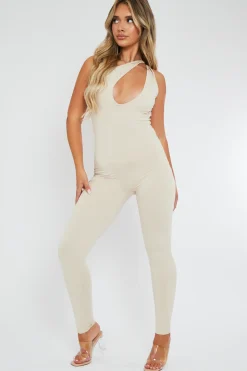 Rebellious Fashion Cream Knot Strap Slinky Jumpsuit - Imani