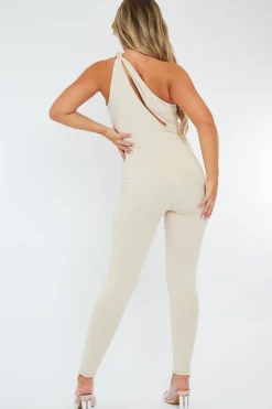 Rebellious Fashion Cream Knot Strap Slinky Jumpsuit - Imani