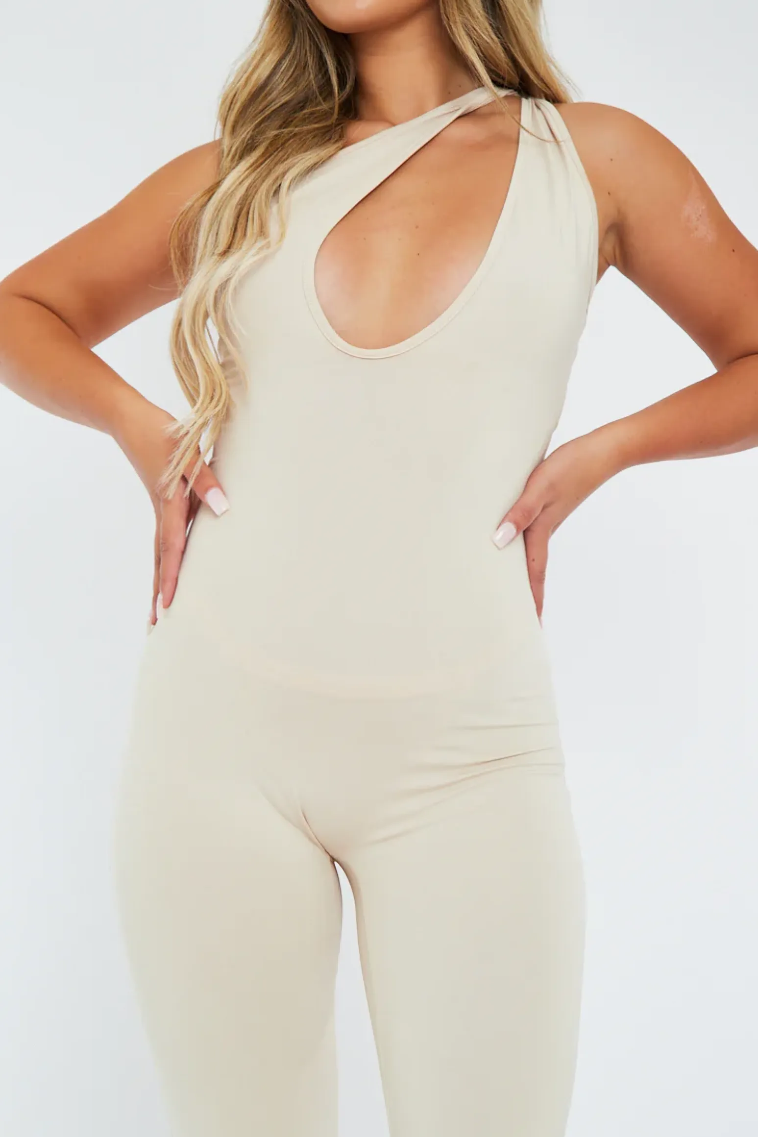 Rebellious Fashion Cream Knot Strap Slinky Jumpsuit - Imani
