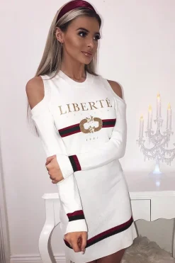 Rebellious Fashion Cream Liberte Slogan Jumper Dress - Lizeth