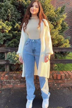 Rebellious Fashion Cream Longline Knit Cardigan - Abbie