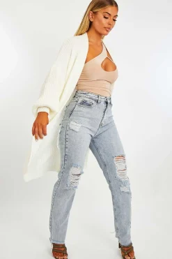 Rebellious Fashion Cream Longline Knit Cardigan - Abbie
